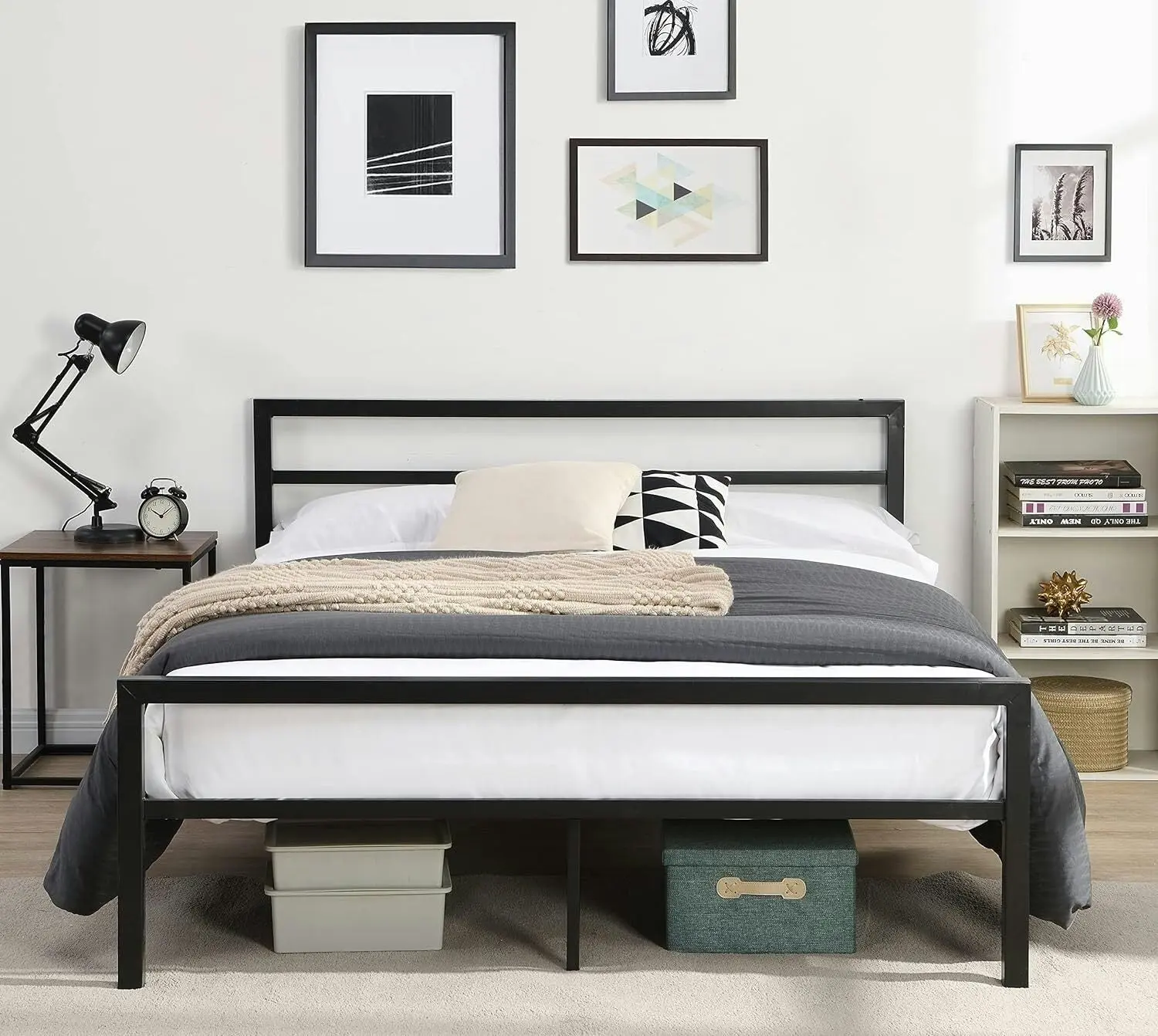 Titan Heavy Duty Metal Platform Bed Base Frame - Queen Size, Black Steel