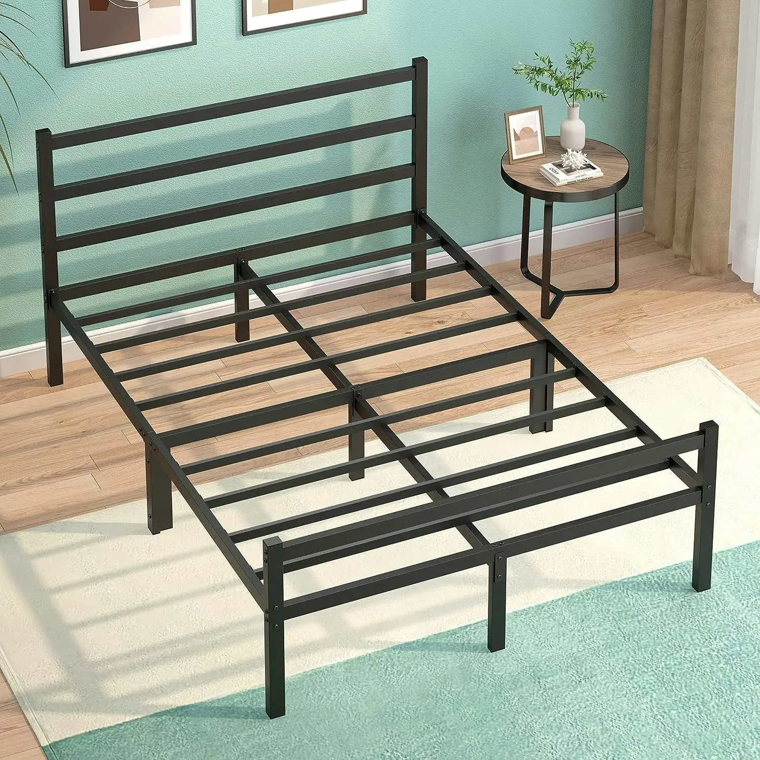 Titan Heavy Duty Metal Platform Bed Base Frame - Queen Size, Black Steel