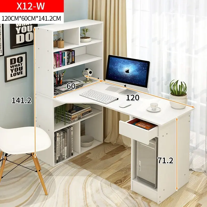 Large Combination Workstation Computer Desk with Storage Shelves (White)