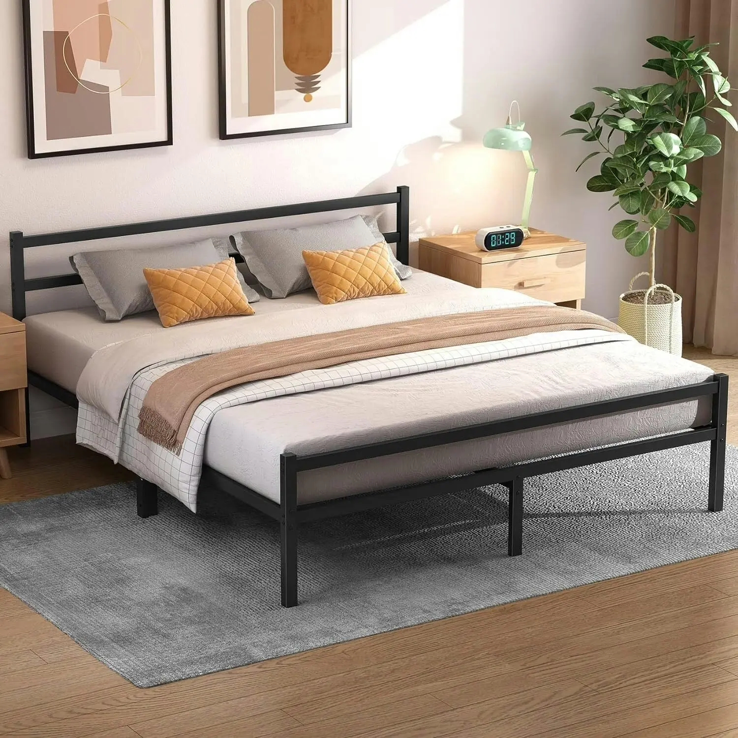 Titan Heavy Duty Metal Platform Bed Base Frame - King Size, Black Steel