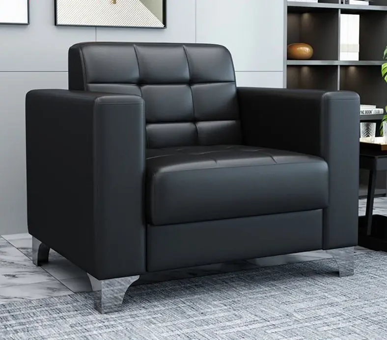 Modern Minimalist Leather Sofa Lounge Single Seater Couch (Black)