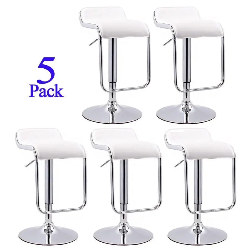 5 x Idol Deluxe Designer Faux Leather Chrome Bar Stools (White - Set of 5)