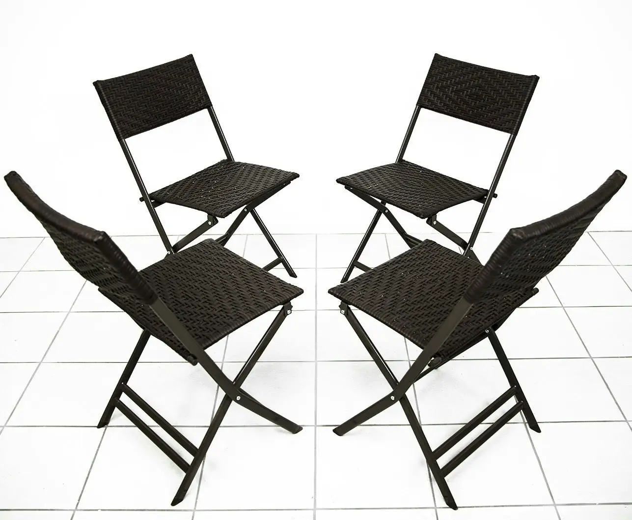 Alfresco 7 Piece Outdoor Setting (Blue Umbrella & Stand, 4 Rattan Chairs, Square Table)