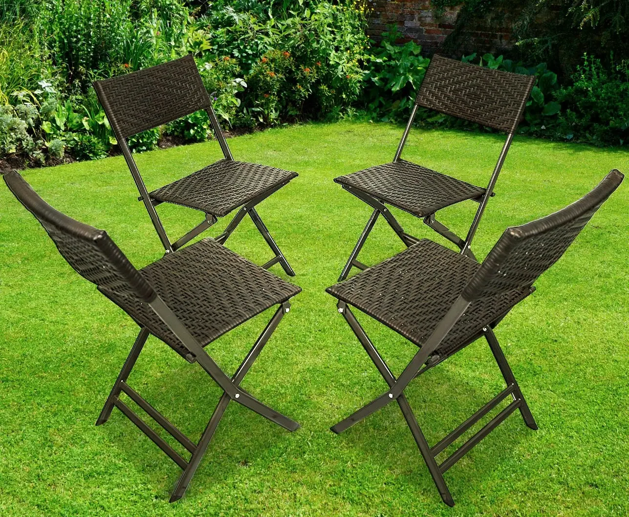 Alfresco 7 Piece Outdoor Setting (Blue Umbrella & Stand, 4 Rattan Chairs, Square Table)