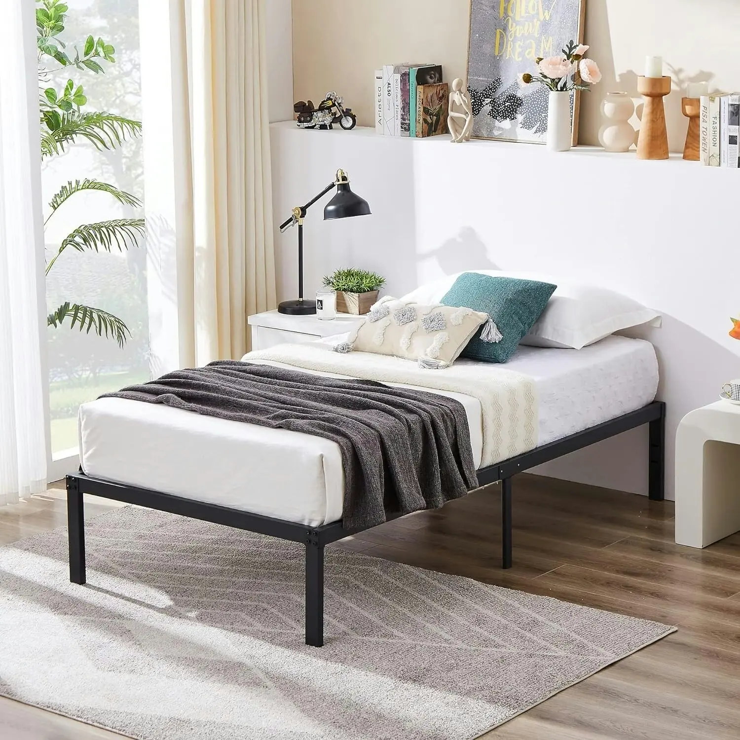 Supreme Comfort Innerspring Mattress + Heavy Duty Metal Platform Bed Base Frame - Single Size