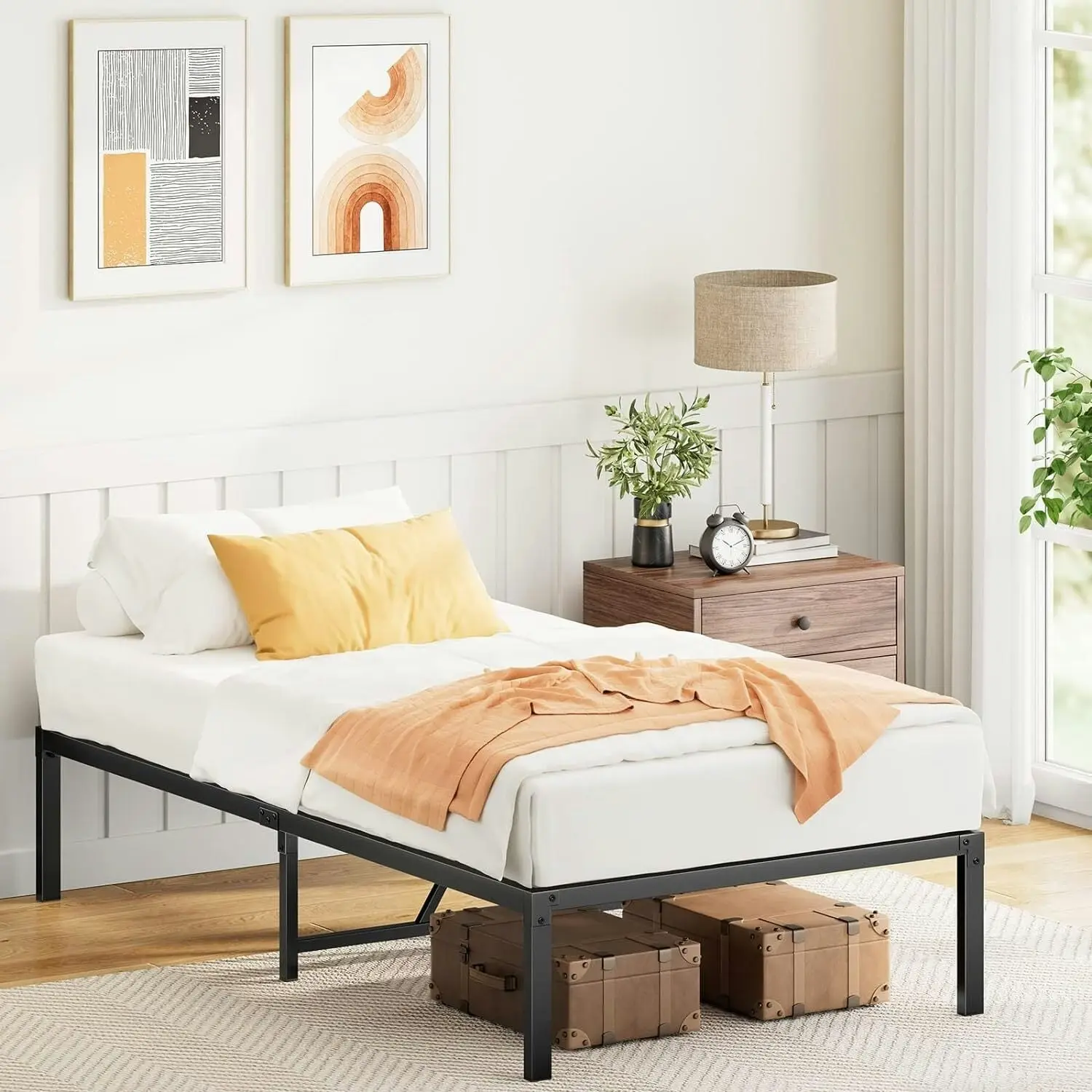 Supreme Comfort Innerspring Mattress + Heavy Duty Metal Platform Bed Base Frame - Single Size