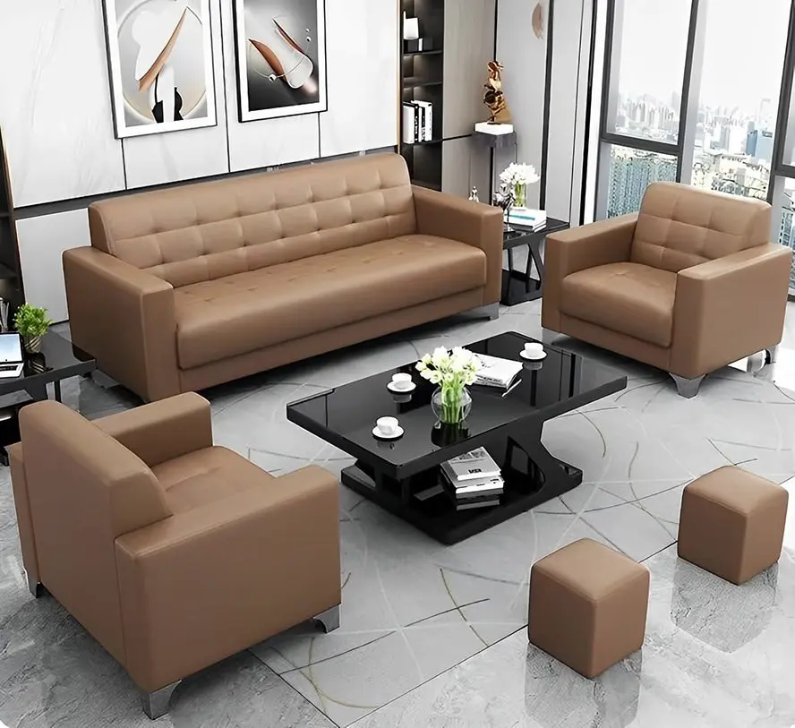 Modern Minimalist Leather Sofa Lounge 3-Seater Couch (Tan)