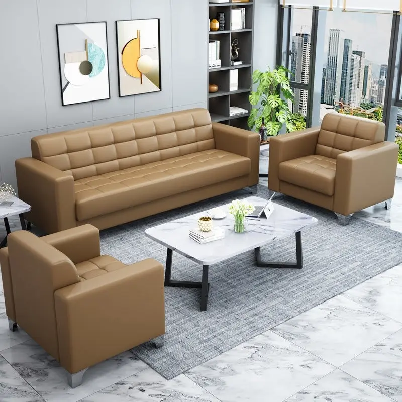 Modern Minimalist Leather Sofa Lounge 3-Seater Couch (Tan)