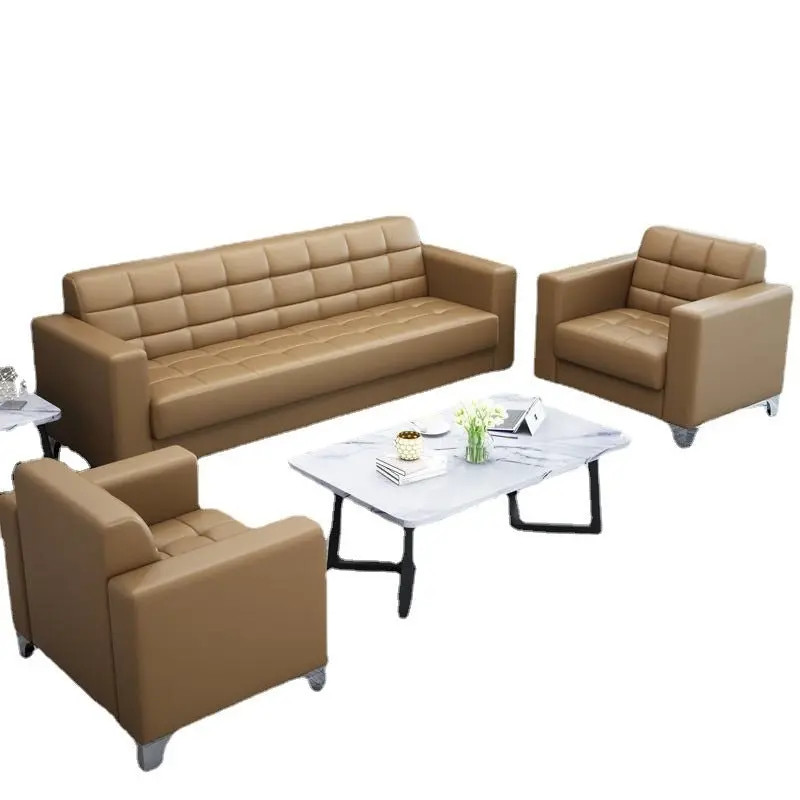 Modern Minimalist Leather Sofa Lounge 3-Seater Couch (Tan)