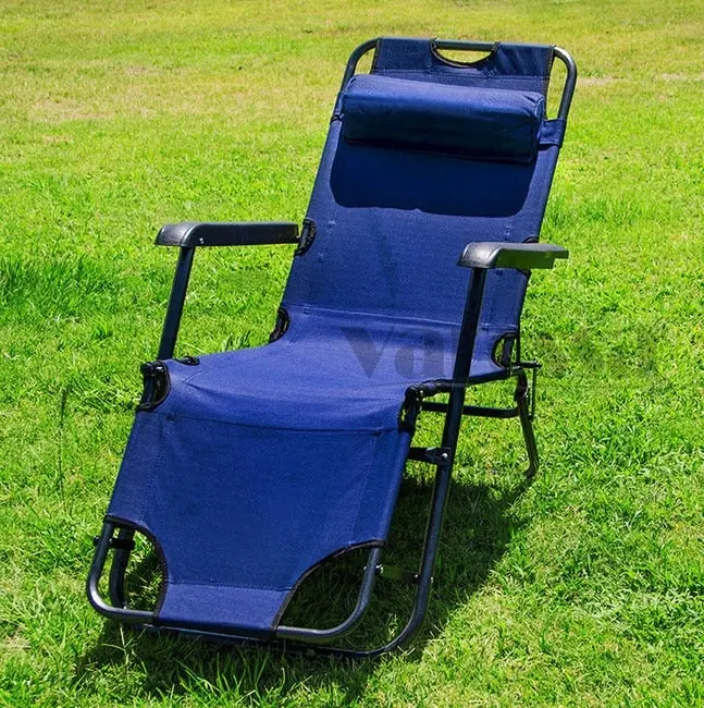 Reclining Outdoor Sun Bed Beach Deck Chair with Padded Head Rest