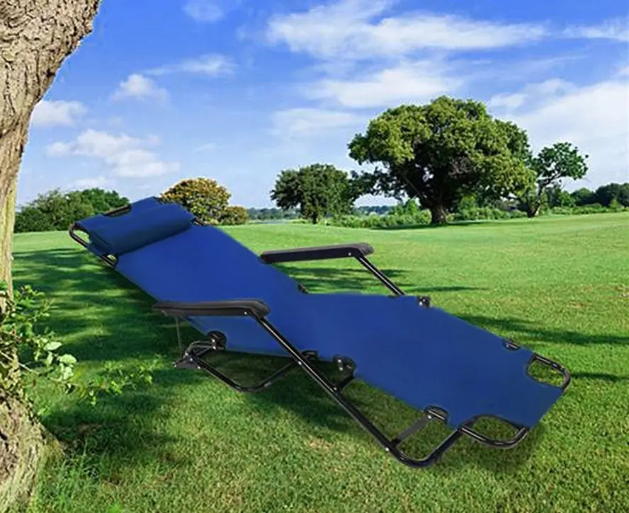 Reclining Outdoor Sun Bed Beach Deck Chair with Padded Head Rest