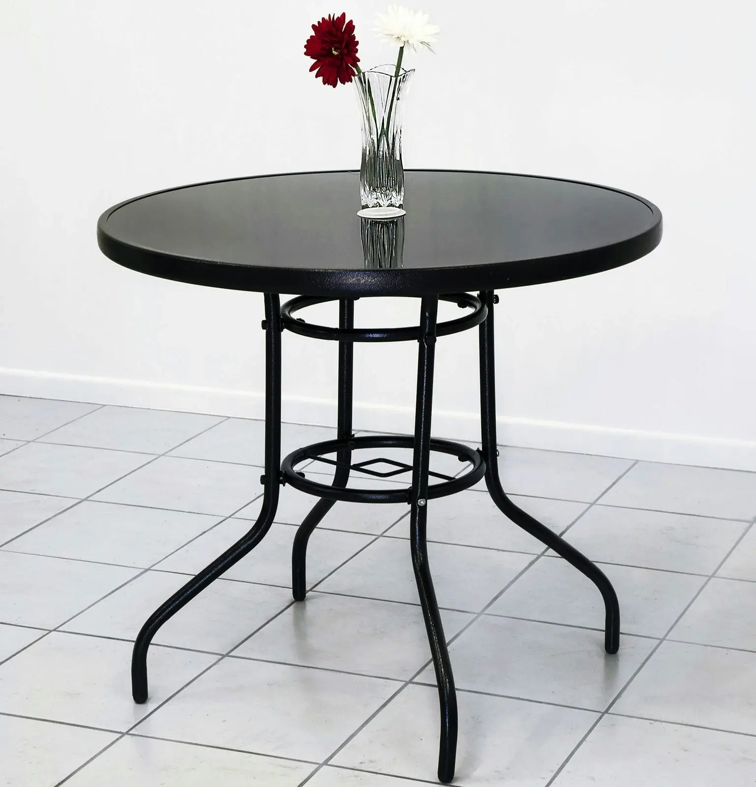 Alfresco Round Mirrored Tempered Glass Table