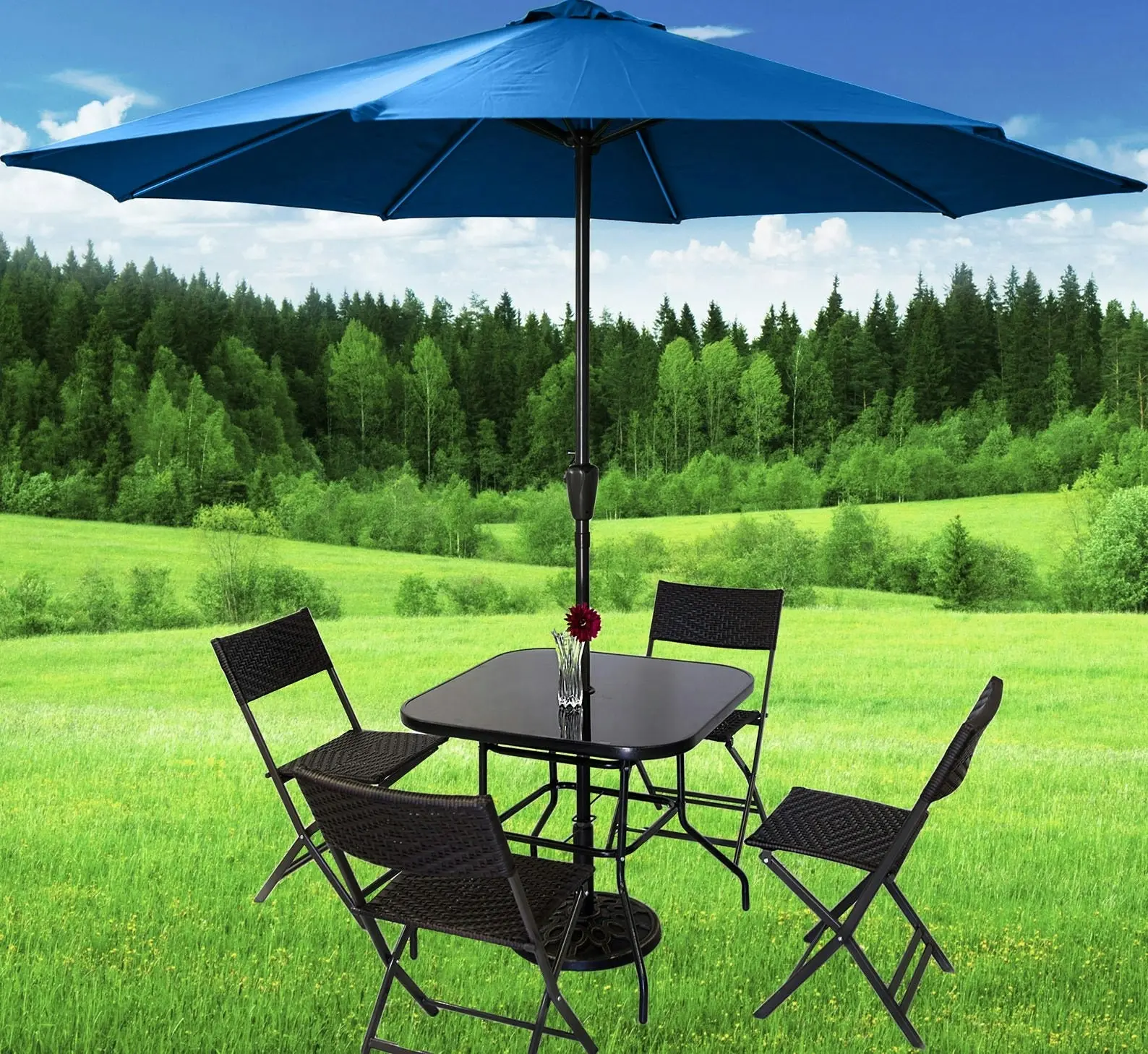 Alfresco 2.7m Steel Outdoor Garden Patio Market Umbrella (Blue)