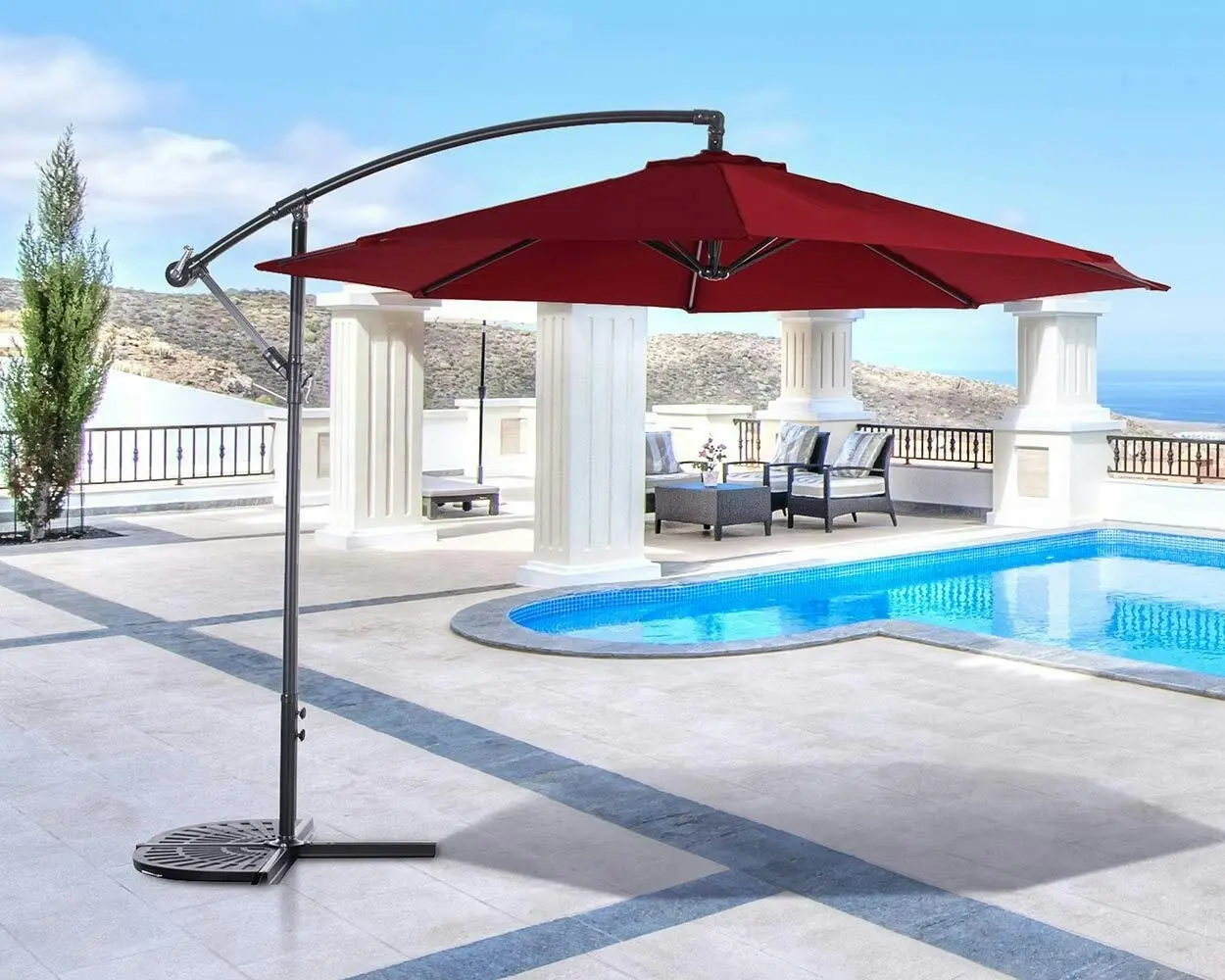 3m Steel Round Cantilever Outdoor Umbrella (Maroon)