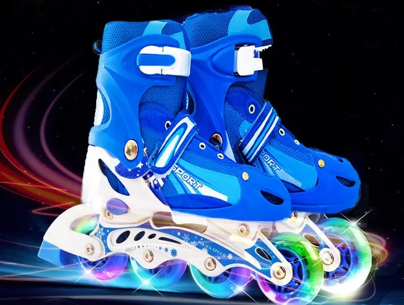 Full LED Adjustable Roller Blades Inline Skates (Blue , L)