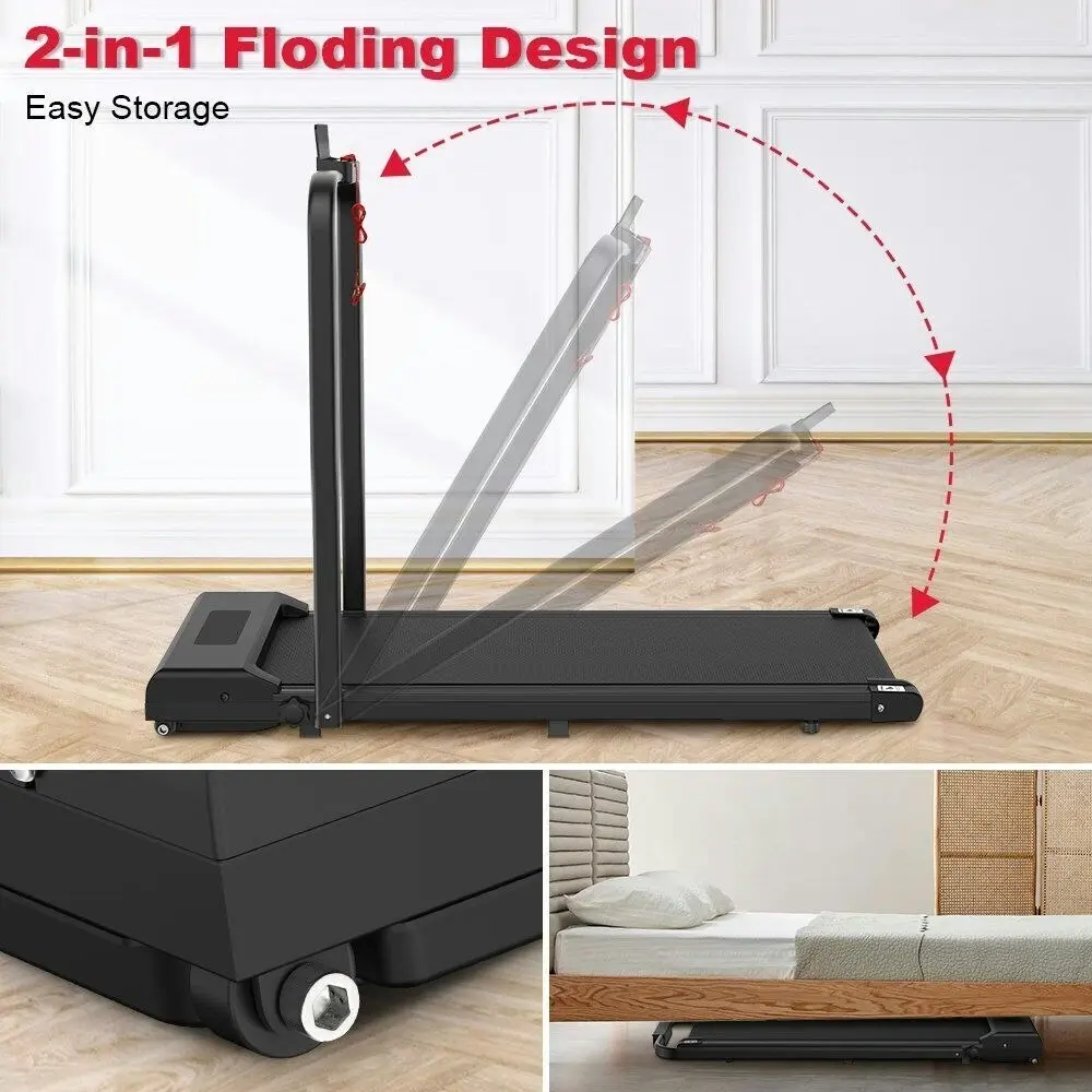 2-in-1 Fitness Foldable Electric Treadmill Space-Saving Machine Walking Running Pad