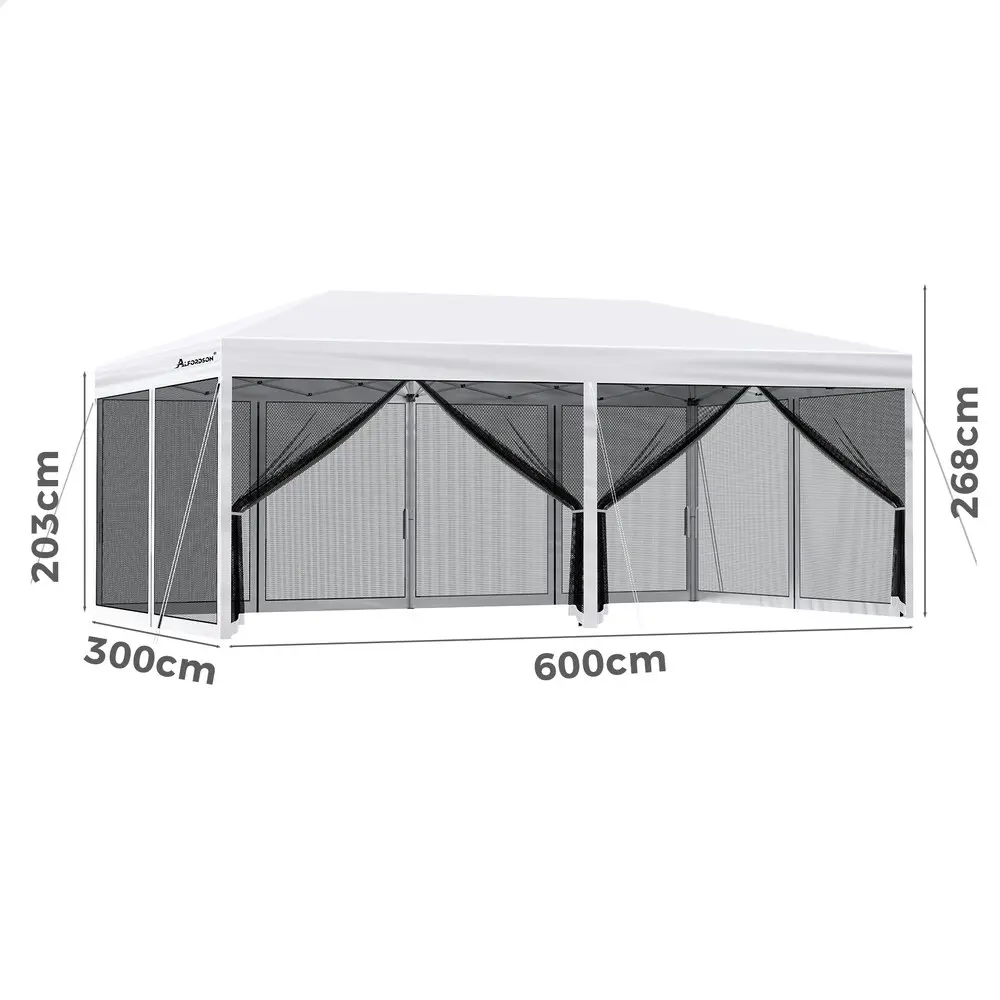 Alfordson Gazebo Pop Up Marquee 3x6 Outdoor Tent Party Camping Mesh Wall White