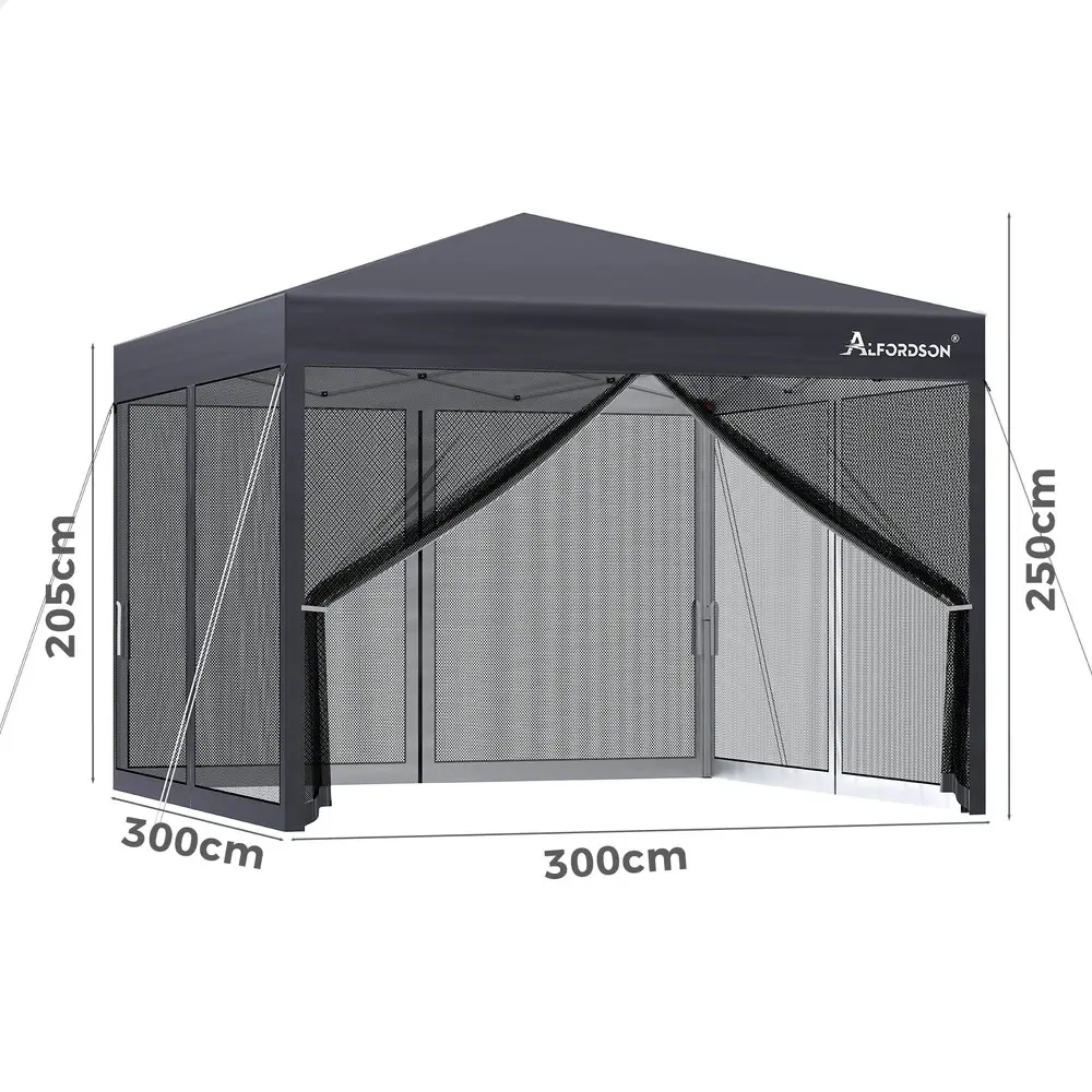 Alfordson Gazebo Pop Up Marquee 3x3 Outdoor Tent Party Camping Mesh Wall Grey