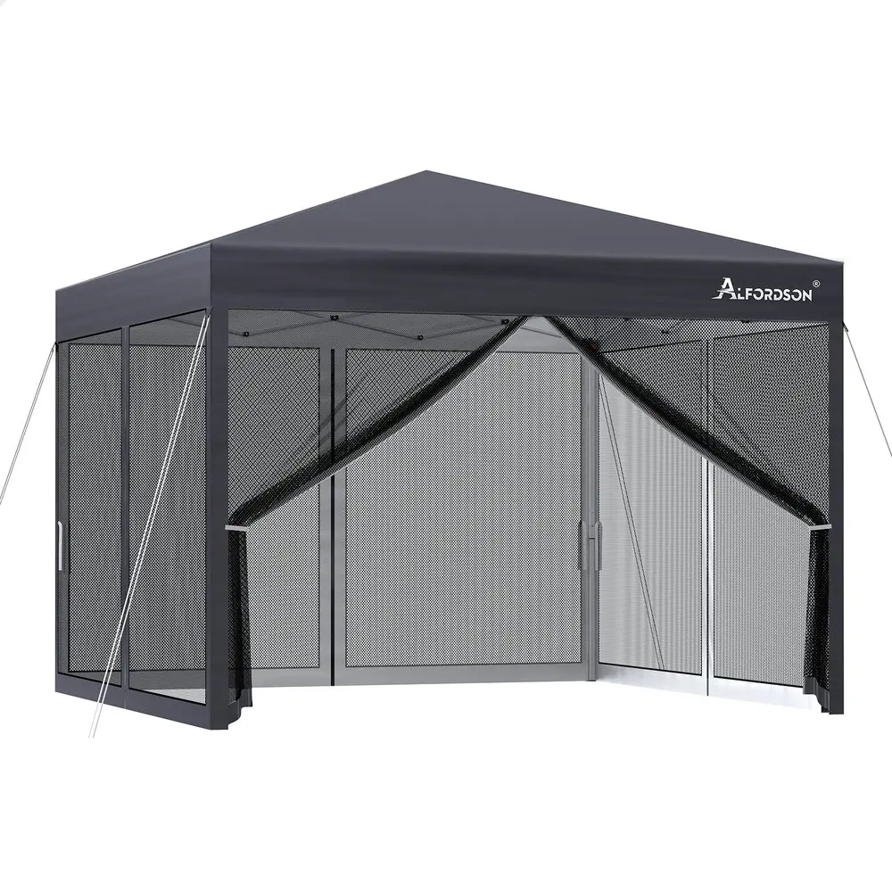 Alfordson Gazebo Pop Up Marquee 3x3 Outdoor Tent Party Camping Mesh Wall Grey