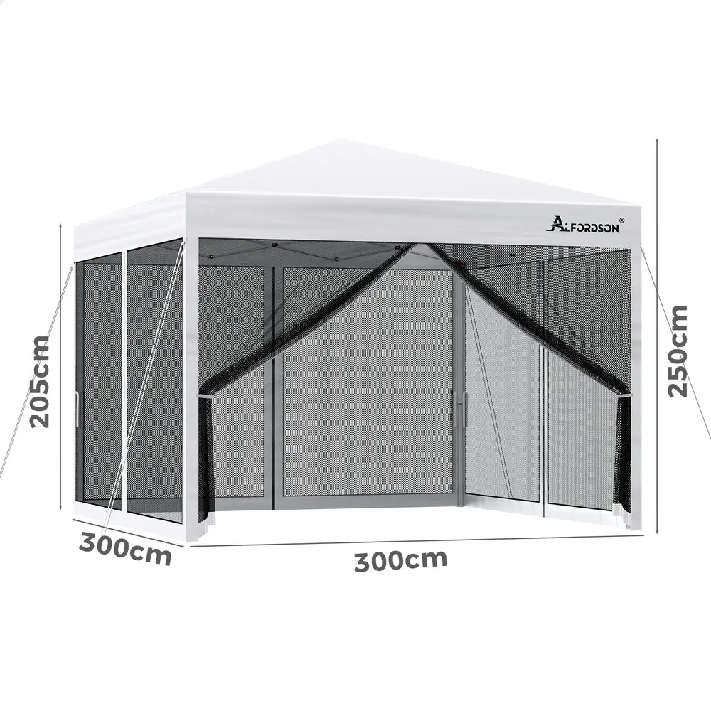 Alfordson Gazebo Pop Up Marquee 3x3 Outdoor Tent Party Camping Mesh Wall White