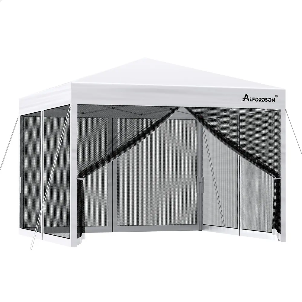 Alfordson Gazebo Pop Up Marquee 3x3 Outdoor Tent Party Camping Mesh Wall White