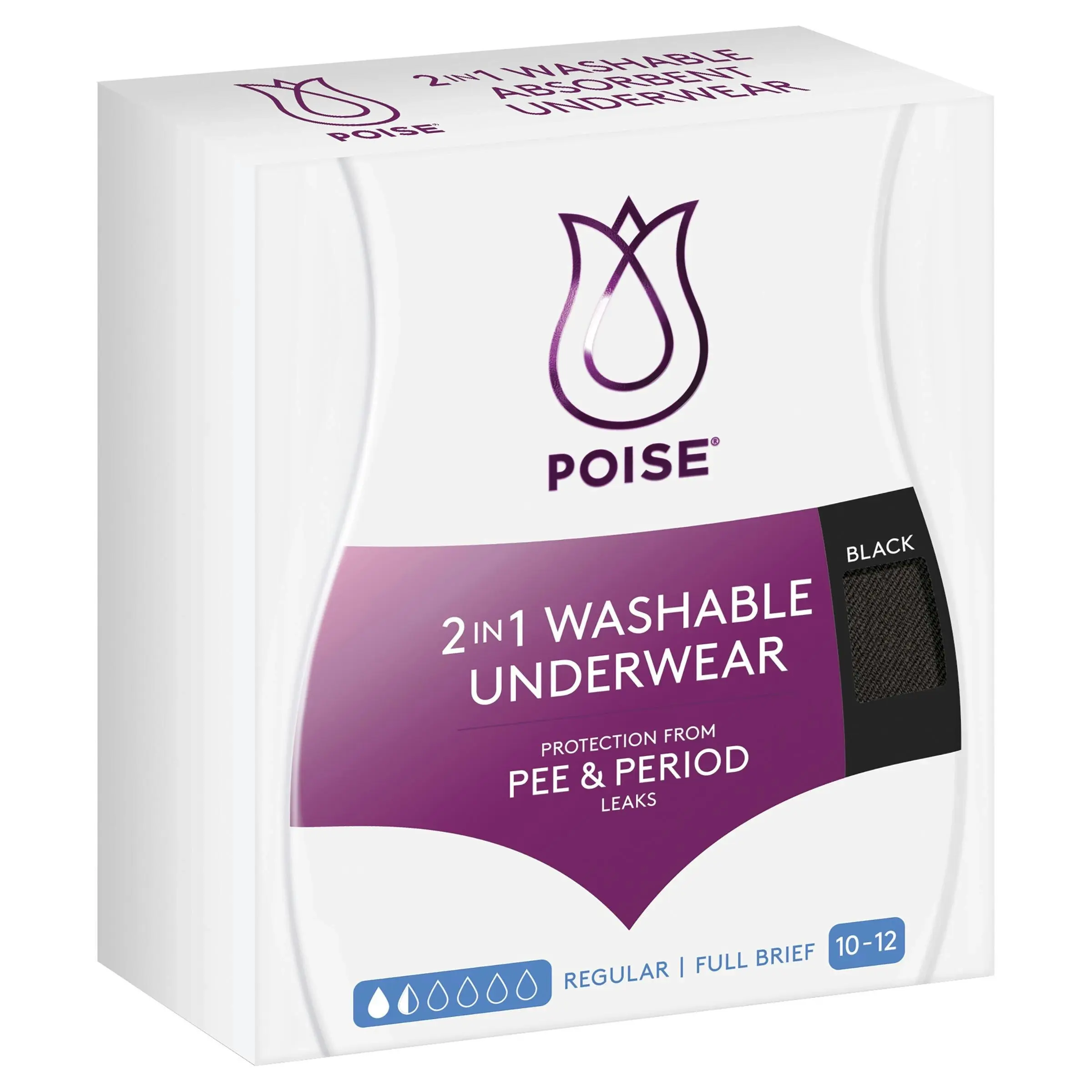 Poise 2-in-1 Period & Incontinence Undies Black Size 10-12 1 Pack