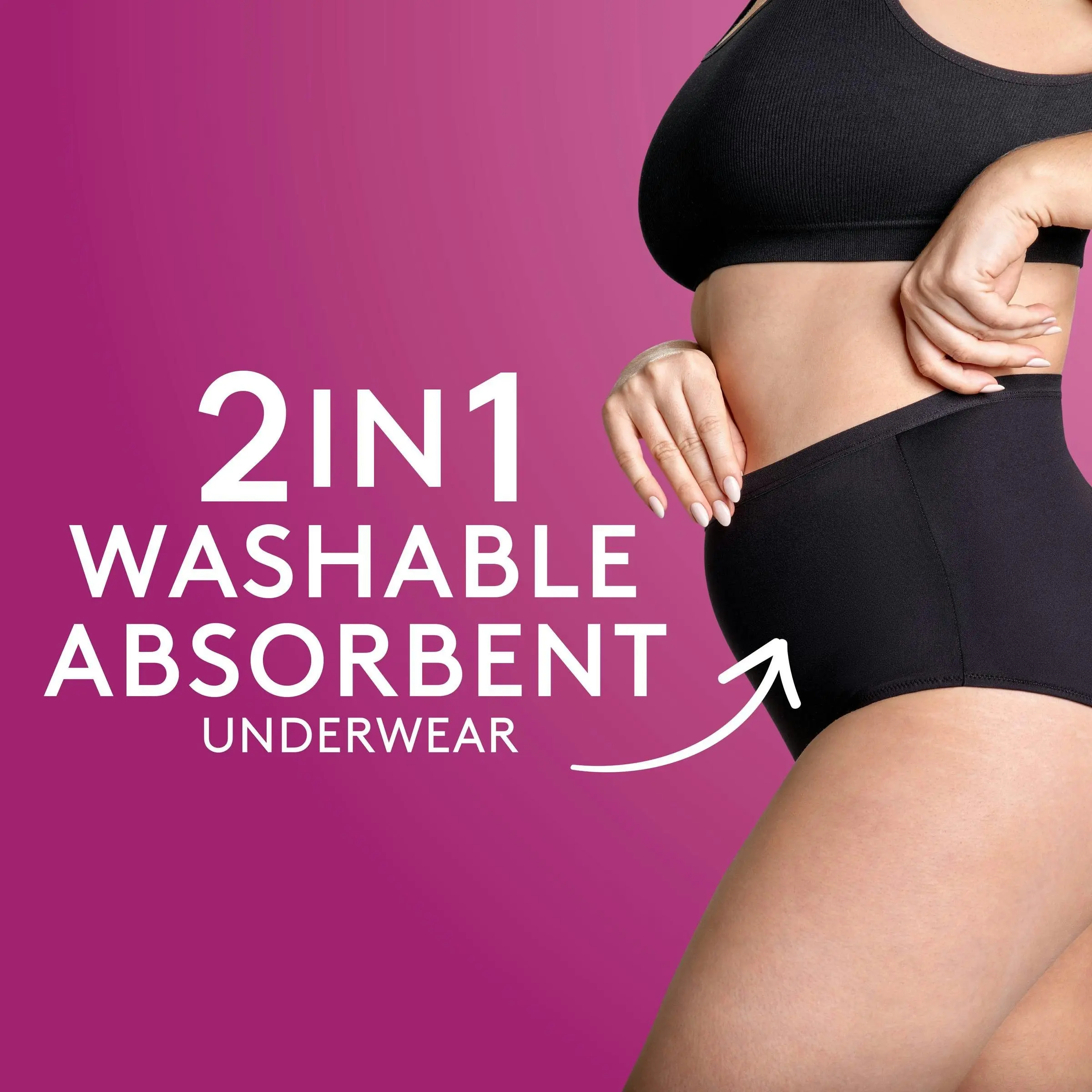 Poise 2-in-1 Period & Incontinence Undies Black Size 10-12 1 Pack