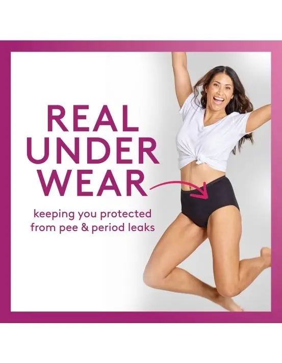 Poise 2-in-1 Period & Incontinence Undies Black Size 16-18 1 Pack