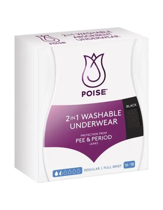 Poise 2-in-1 Period & Incontinence Undies Black Size 16-18 1 Pack