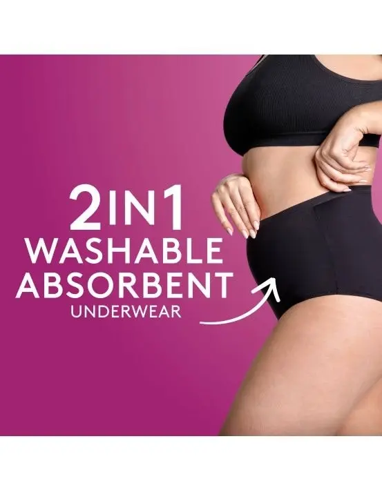 Poise 2-in-1 Period & Incontinence Undies Black Size 16-18 1 Pack