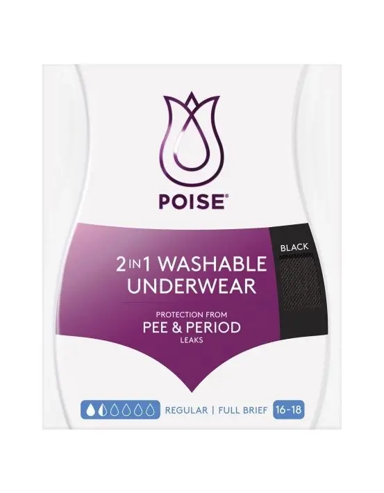 Poise 2-in-1 Period & Incontinence Undies Black Size 16-18 1 Pack