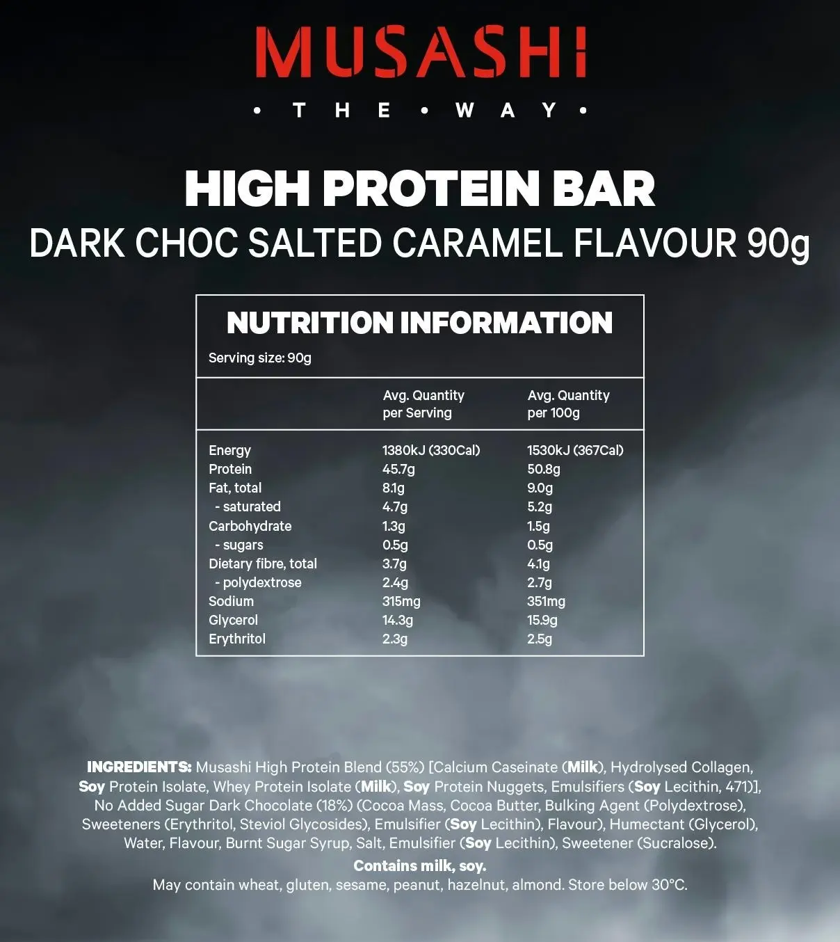 Musashi High Protein Bar Dark Choc Salted Caramel 90g