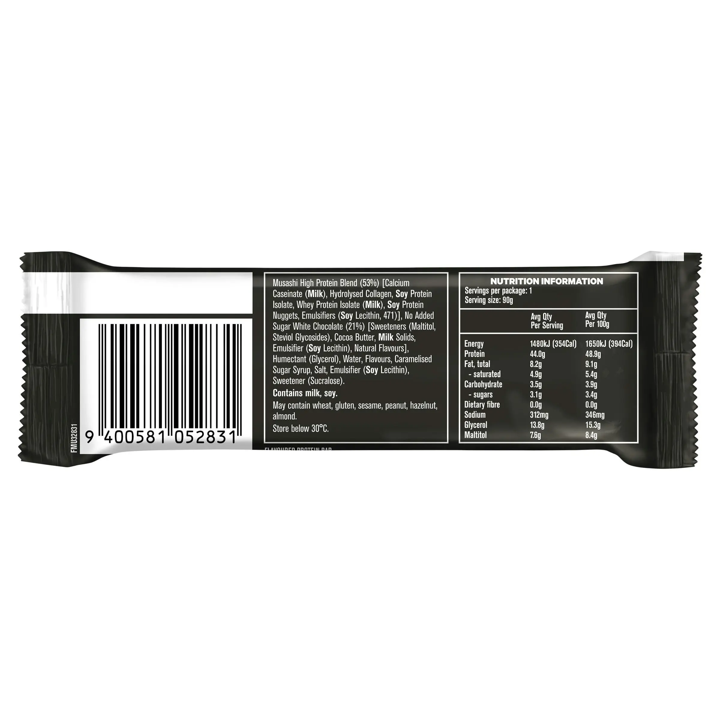 Musashi High Protein Bar White Choc Caramel 90g