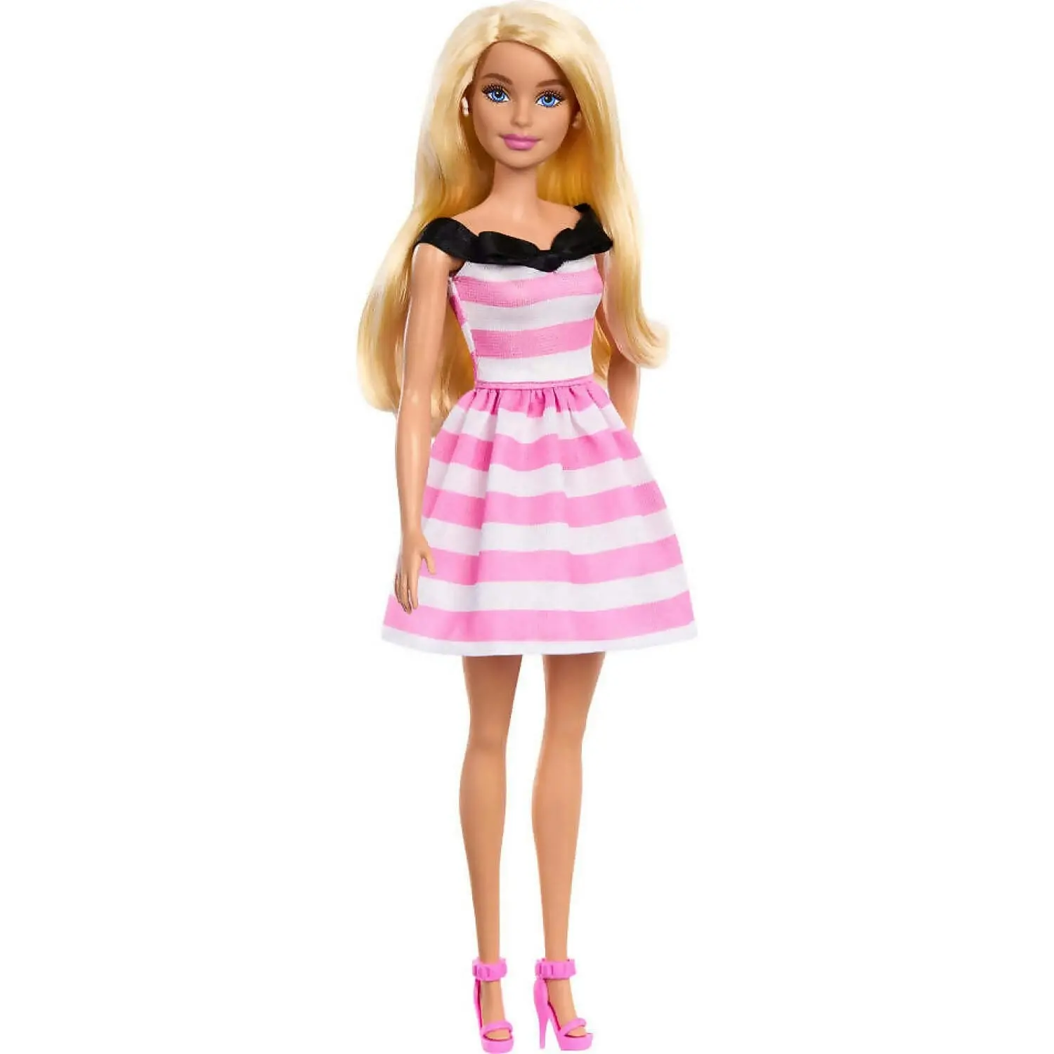 Barbie - 65th Anniversary Commemorative Doll With Blonde Hair Pink And White Striped Dress With Matching Heels - Mattel