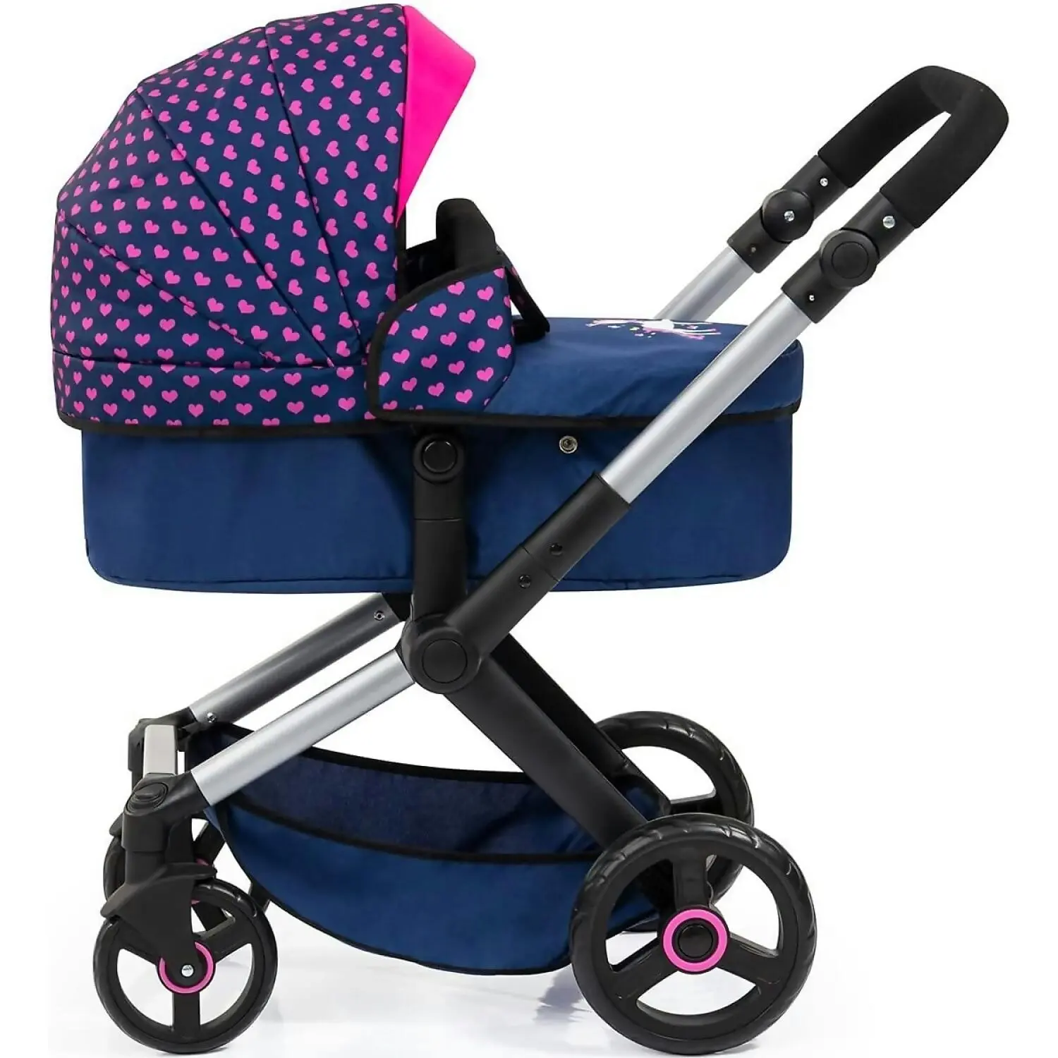 Bayer - Doll Pram Xeo Compact Dark Blue With Pink Hearts