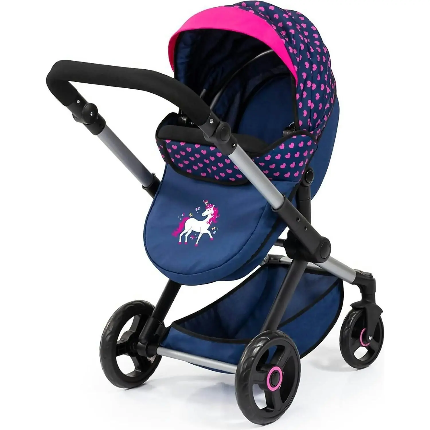 Bayer - Doll Pram Xeo Compact Dark Blue With Pink Hearts