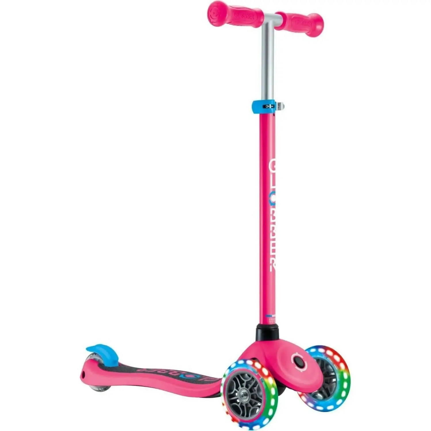 Globber - Globber Primo V2 Scooter With Lights And Griptape - Fuchsia Pink With Sky Blue