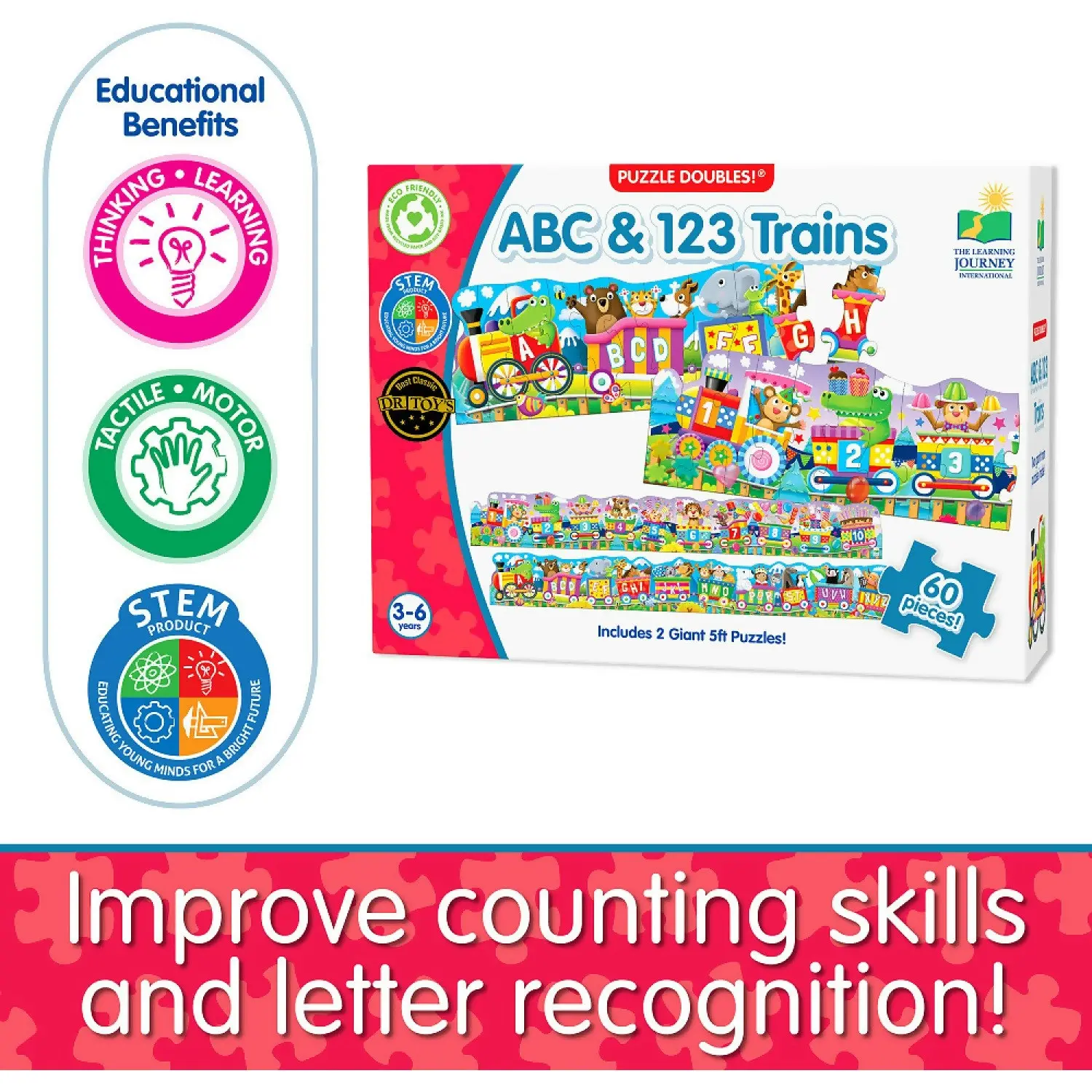 U Games - Puzzle Doubles Giant Abc & 123 Train Floor Puzzles - The Learning Journey