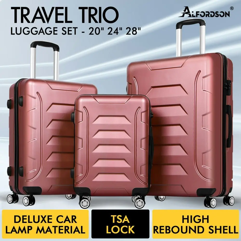 Alfordson 3PCS Luggage Suitcase Trolley Set Hard Case Travel Storage TSA Lock Dina Pink