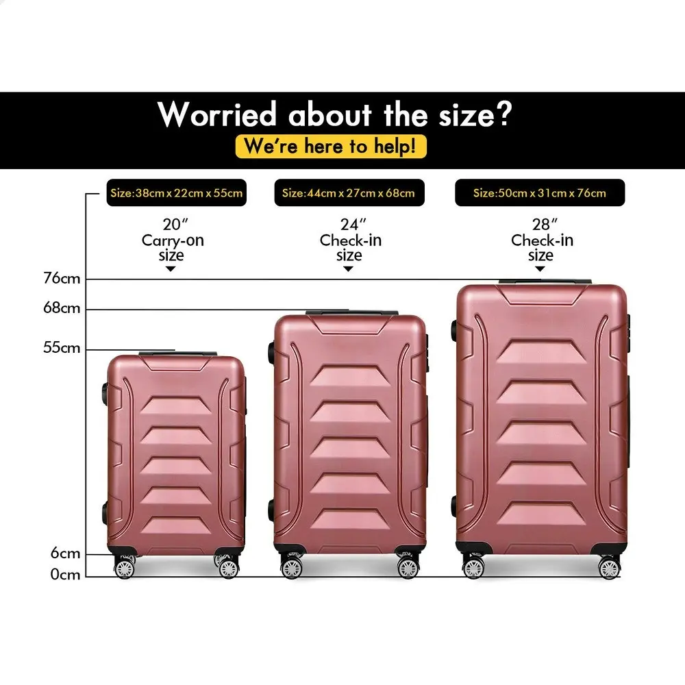 Alfordson 3PCS Luggage Suitcase Trolley Set Hard Case Travel Storage TSA Lock Dina Pink