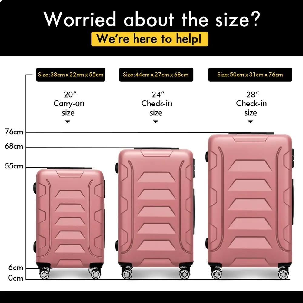 Alfordson 3PCS Luggage Suitcase Trolley Set Hard Case Travel Storage TSA Lock Dina Pink