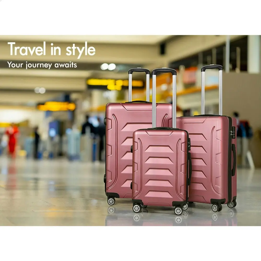 Alfordson 3PCS Luggage Suitcase Trolley Set Hard Case Travel Storage TSA Lock Dina Pink