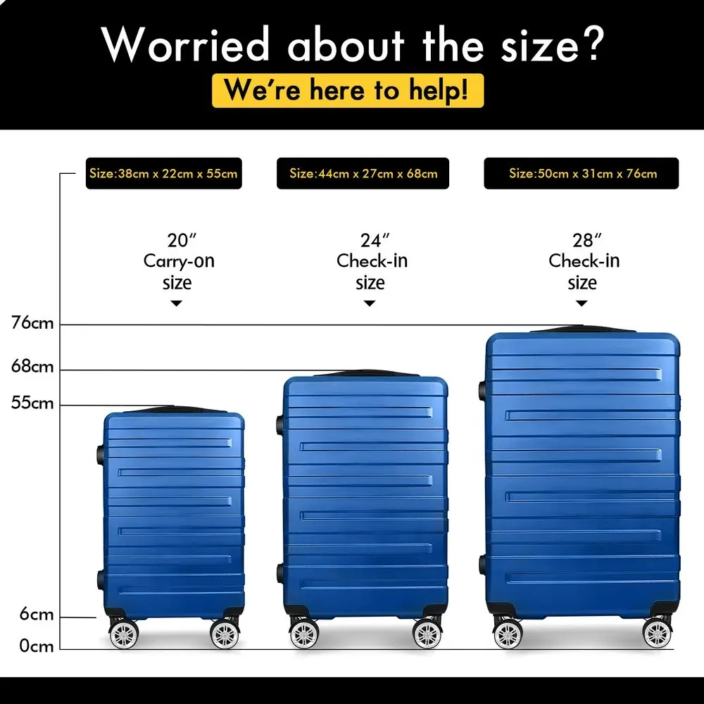 Alfordson 3PCS Luggage Suitcase Trolley Set Hard Case Travel Storage TSA Lock Hero Blue