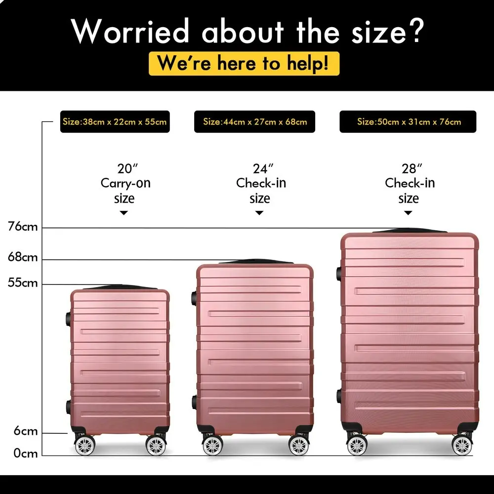 Alfordson 3PCS Luggage Suitcase Trolley Set Hard Case Travel Storage TSA Lock Hero Pink