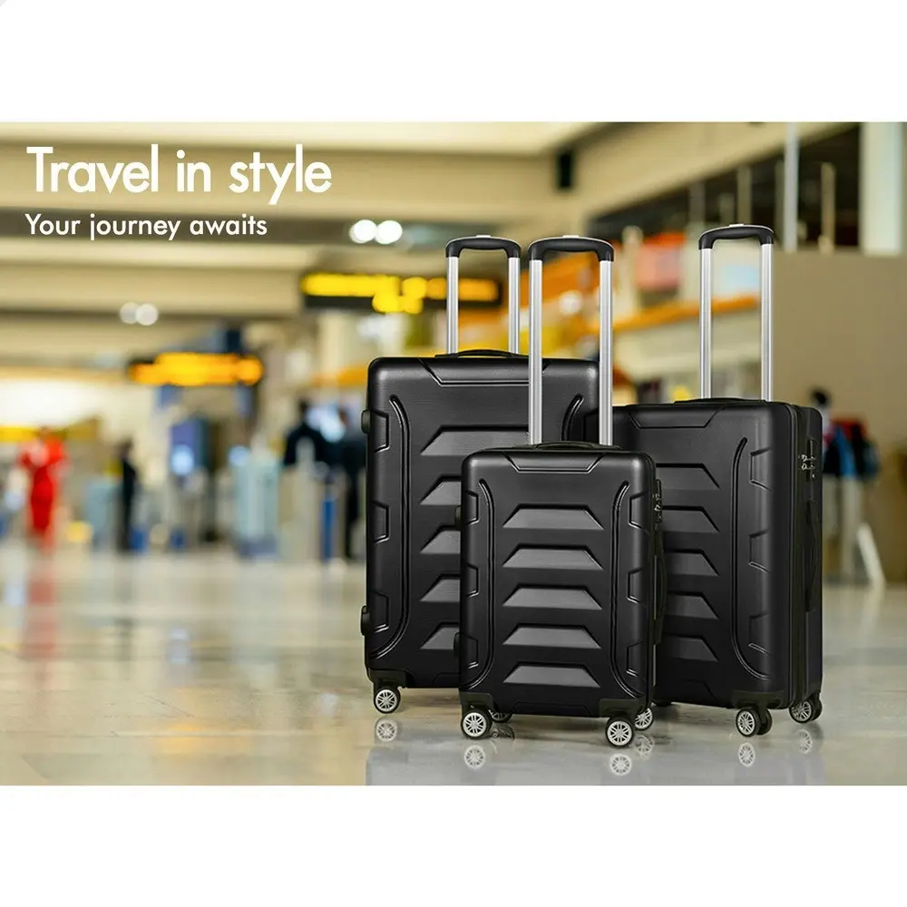 Alfordson 3PCS Luggage Suitcase Trolley Set Hard Case Travel Storage TSA Lock Dina Black