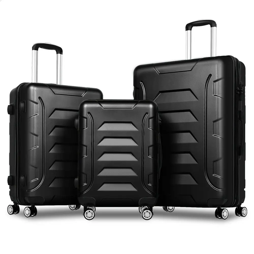 Alfordson 3PCS Luggage Suitcase Trolley Set Hard Case Travel Storage TSA Lock Dina Black