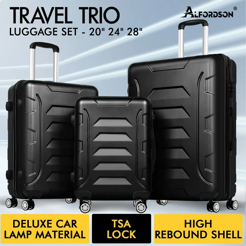 Alfordson 3PCS Luggage Suitcase Trolley Set Hard Case Travel Storage TSA Lock Dina Black