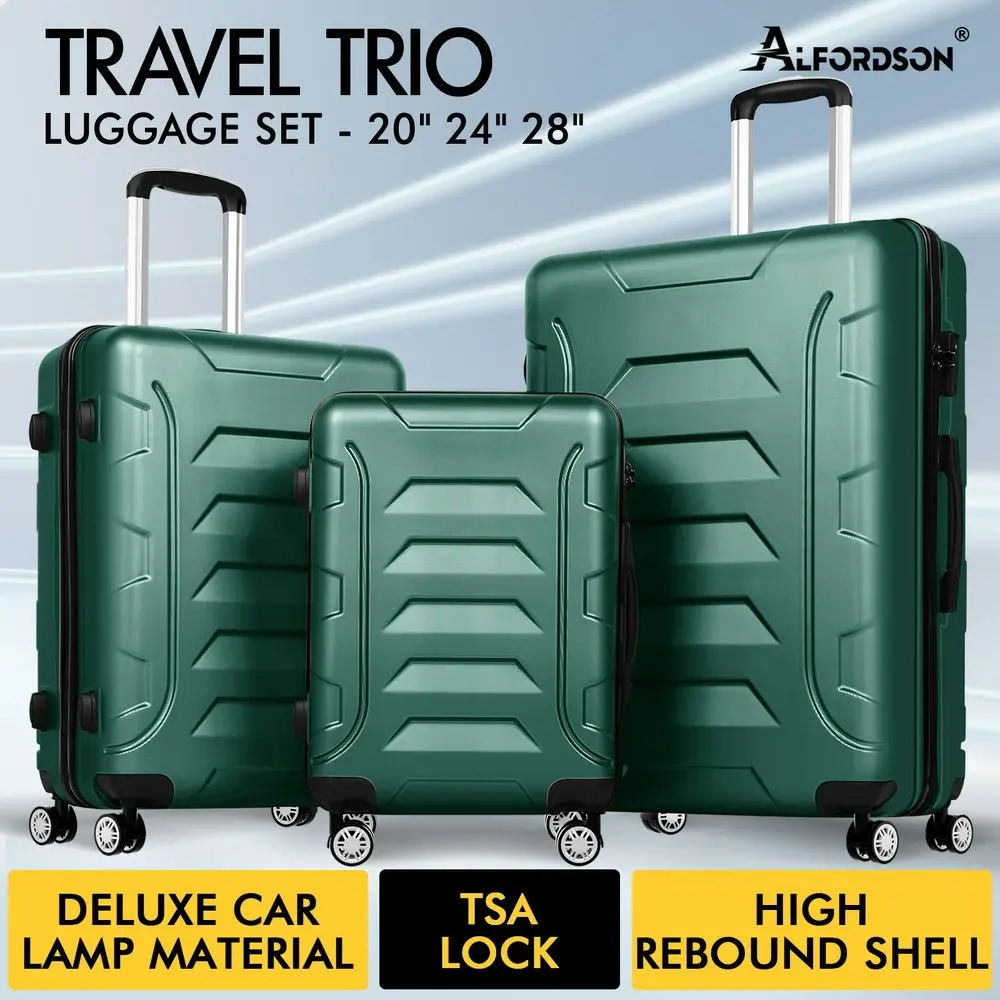 Alfordson 3PCS Luggage Suitcase Trolley Set Hard Case Travel Storage TSA Lock Dina Green