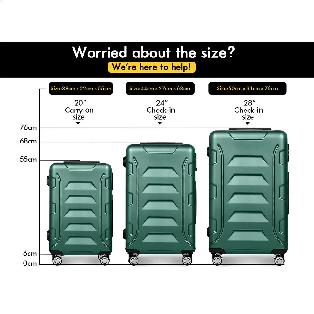 Alfordson 3PCS Luggage Suitcase Trolley Set Hard Case Travel Storage TSA Lock Dina Green