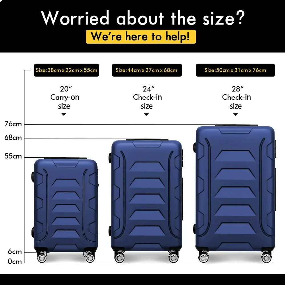 Alfordson 3PCS Luggage Suitcase Trolley Set Hard Case Travel Storage TSA Lock Dina Navy